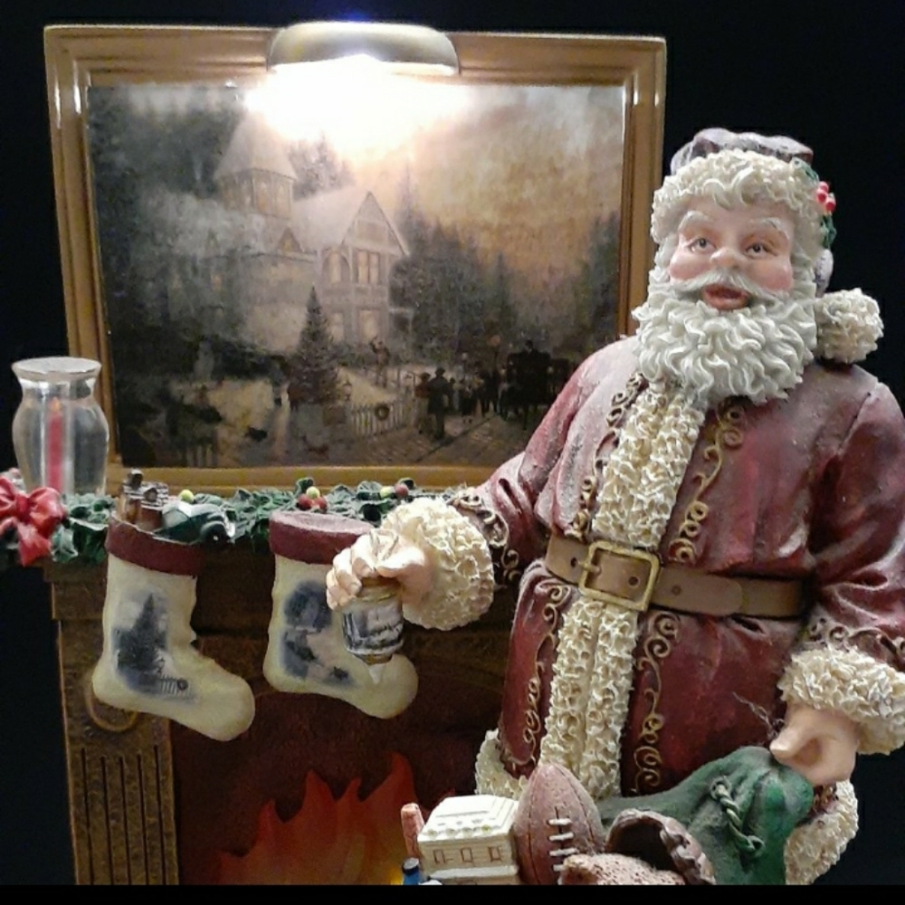 Thomas Kinkade illuminated Santa sculpture